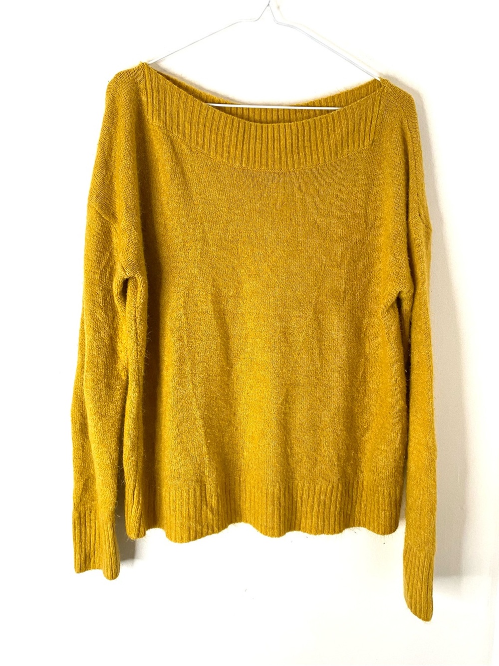 Marled Reunited Clothing Mustard Yellow Wide Neck Oversized Knit Sweater